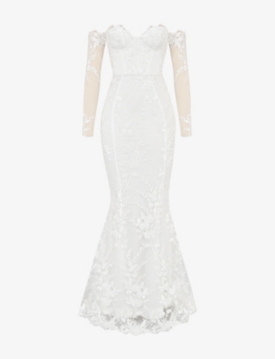 House Of Cb Womens White Isabelle Floral-lace Bridal Gown Xs In White