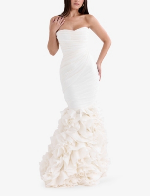 House Of Cb Womens Ivory Gabrielle Ruffled Organza-blend Bridal Gown Xs In White