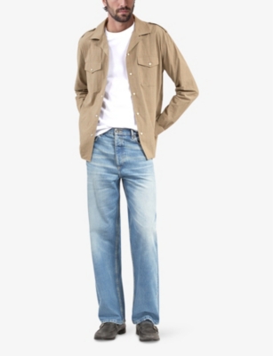 The Kooples Mens  Patch-pocket Long-sleeved Cotton Overshirt In Beige / Brown / Black
