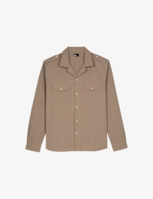 The Kooples Mens  Patch-pocket Long-sleeved Cotton Overshirt In Beige / Brown / Black