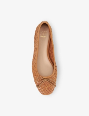 Dune Womens Tan-leather Hartlyns Bow Woven Ballet Pump In Tan Leather