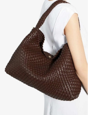 Dune Womens Deliberate Large Woven Faux-leather Shoulder Bag Chocolate Synthetic In Chocolate Synthetic