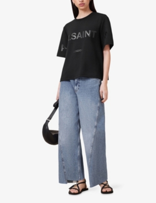 Allsaints Womens Black Lini Oversized Jersey T-shirt In Black