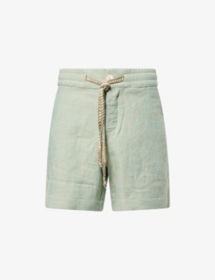 THE ELDER STATESMAN: Chambray Drawstring Patch-Pocket Linen, Silk, Wool and Cashmere Shorts