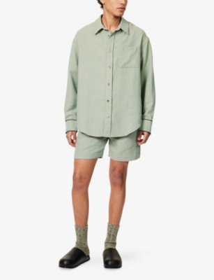 THE ELDER STATESMAN: Chambray Patch-Pocket Linen, Silk, Wool and Cashmere Shirt