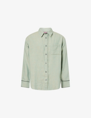 THE ELDER STATESMAN: Chambray Patch-Pocket Linen, Silk, Wool and Cashmere Shirt