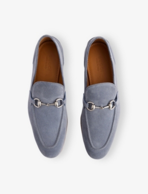 Gucci Suede Loafers With Metal Detail And Round Toe In Gray