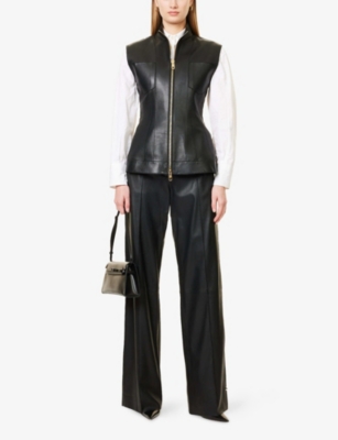 EMPORIO ARMANI: Panelled Patch-Pocket Leather Waistcoat