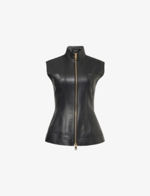 EMPORIO ARMANI: Panelled Patch-Pocket Leather Waistcoat