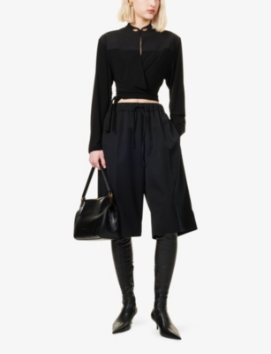 EMPORIO ARMANI: Tie-Front Collared Stretch-Woven Cardigan
