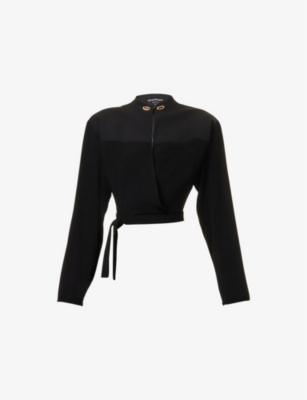 EMPORIO ARMANI: Tie-Front Collared Stretch-Woven Cardigan