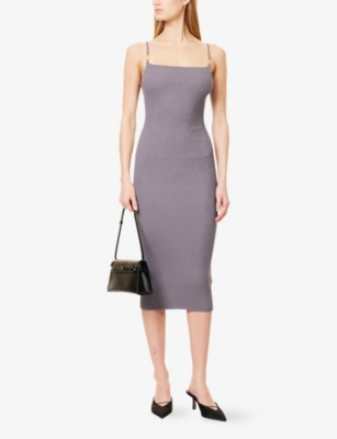 EMPORIO ARMANI: Ribbed Rectangle-Hardware Sleeveless Knitted Midi Dress