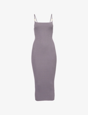 EMPORIO ARMANI: Ribbed Rectangle-Hardware Sleeveless Knitted Midi Dress