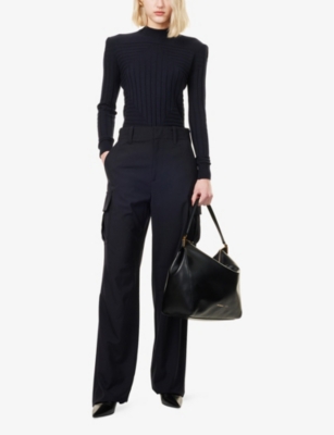 EMPORIO ARMANI: Geometric-Pattern Ribbed Cotton-Blend Knitted Top