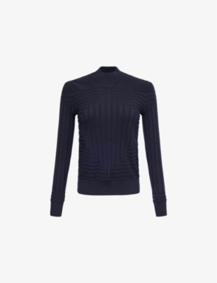 EMPORIO ARMANI: Geometric-Pattern Ribbed Cotton-Blend Knitted Top