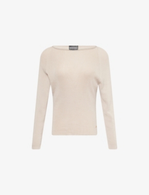 EMPORIO ARMANI: Boat-Neckline Long-Sleeve Cotton Knitted Top