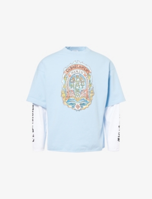 CASABLANCA: Double Layer Printed Relaxed-Fit Cotton-Jersey T-Shirt
