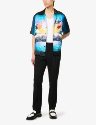 CASABLANCA: Camp-Collar Graphic-Pattern Silk Shirt