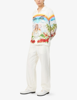 CASABLANCA: Camp-Collar Graphic-Pattern Linen Shirt