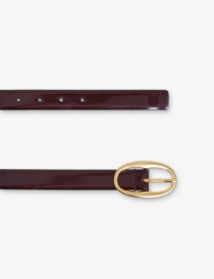 Reiss Womens Chocolate Drew Oval-buckle Patent-leather Belt In Brown