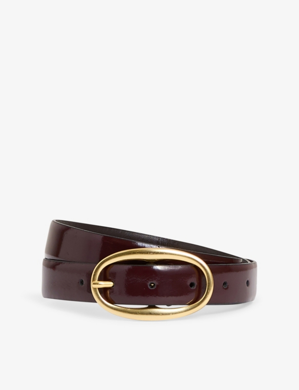 Oval-Buckle Patent-Leather Belt
