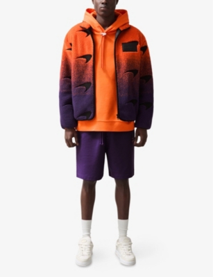 Reiss Mens  X Mclaren Drift Ombre Embroidered Fleece Jacket Papaya Orange Purple In Papaya Orange Purple