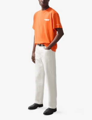 Reiss Mens  X Mclaren Nakata Rubberised-logo Cotton T-shirt Papaya Orange In Papaya Orange