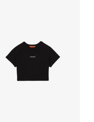 Reiss Womens Grace Mclaren F1 Team Cropped Logo-print Cotton-jersey T-shirt Black In Black