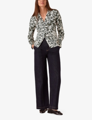 WHISTLES WOMENS MULTI-COLOURED FLORAL-PRINT BUTTON-DOWN WOVEN BLOUSE 