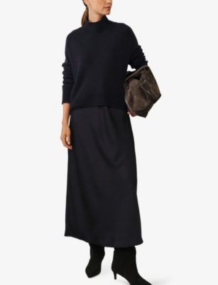 The White Company S Midnight Mixed Media Funnel-neck Two-piece Maxi Dress Xl In Blue