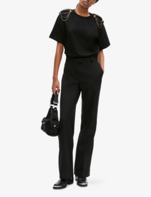 Shop The Kooples Womens Black Washed Epaulette-embellished Relaxed-fit Cotton-jersey T-shirt
