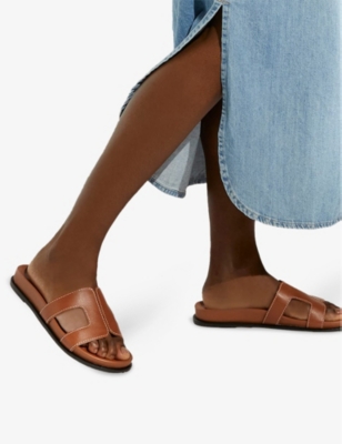 Dune Womens  Loupa Footbed Leather Slides In Tan Leather