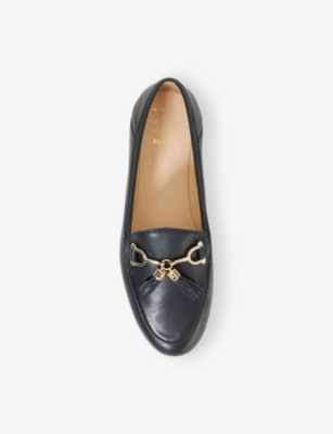 Dune Womens Black-leather Graysons Tassel-charm Leather Loafers In Black Leather