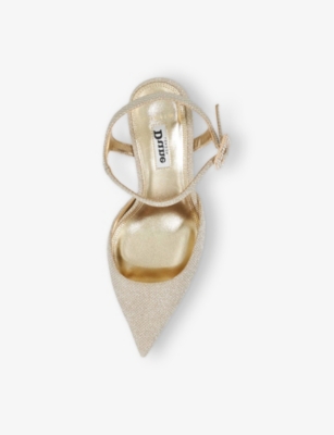 Dune Womens  Channel Diamante-buckle Open-back Heeled Woven Courts In Gold Synthetic