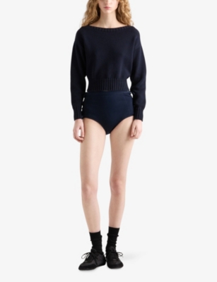 PRADA: Boat-Neck Stripe Triangle-Appliqué Cotton Knitted Jumper
