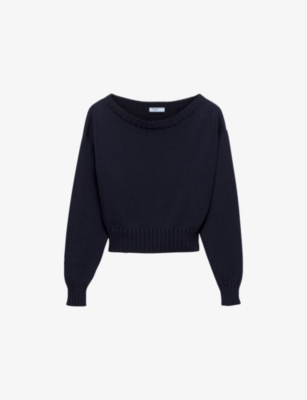 PRADA: Boat-Neck Stripe Triangle-Appliqué Cotton Knitted Jumper