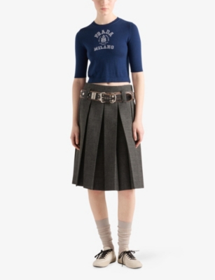 Prada Intarsien-pullover Aus Kaschmir In Blue