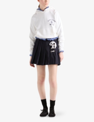 Prada Womens Blue Pleated Stretch-cotton Mini Skirt In Blue