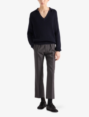 PRADA: Triangle-Appliqué Ribbed Cotton Knit Polo Shirt