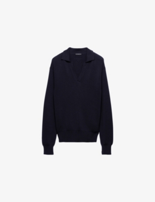 PRADA: Triangle-Appliqué Ribbed Cotton Knit Polo Shirt