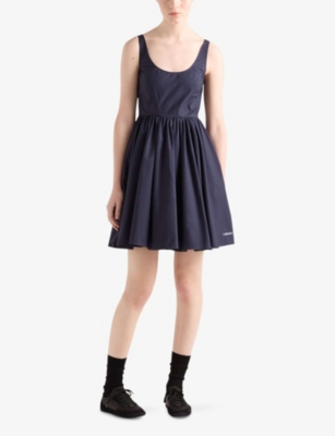 PRADA: Sleeveless Logo-Tab Cotton Mini Dress