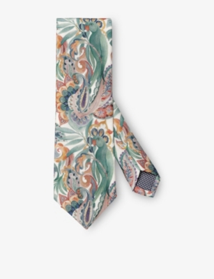 ETON: Floral Motif-Print Silk Tie
