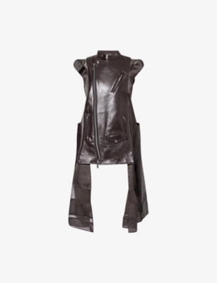 SACAI: Panelled Short-Sleeve Organza and Leather Mini Dress