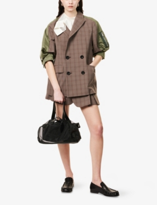 SACAI: Check Panelled Nylon-Twill and Wool-Blend Jacket