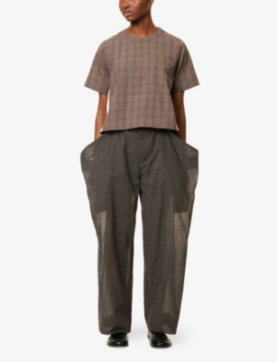 SACAI: Check-Pattern Contrast-Panel Wool and Silk-Blend Top
