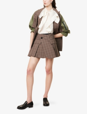 SACAI: Wrap-Over Suiting Check Wool Shorts