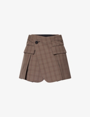 SACAI: Wrap-Over Suiting Check Wool Shorts