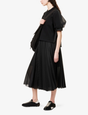 SACAI: Stripe Pleated Organza Midi Skirt