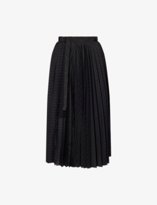 SACAI: Stripe Pleated Organza Midi Skirt