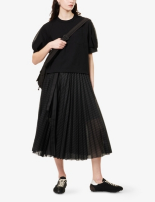 SACAI: Stripe Panelled Organza Cotton-Jersey T-Shirt